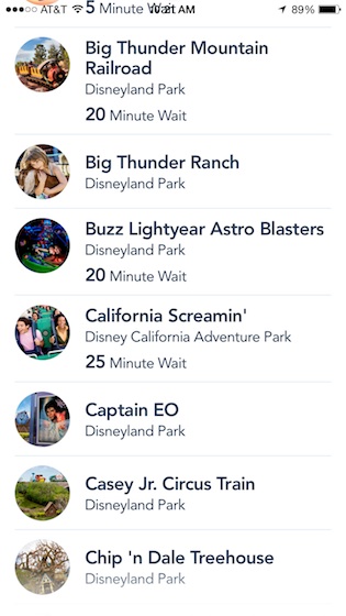 Disneyland app list