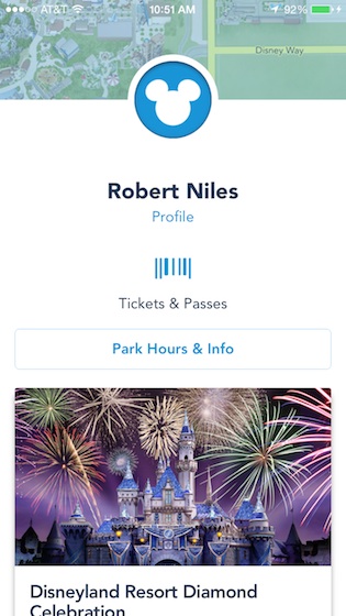 Disneyland app personal page
