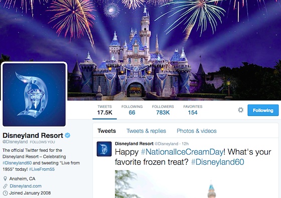 Disneyland's Twitter account