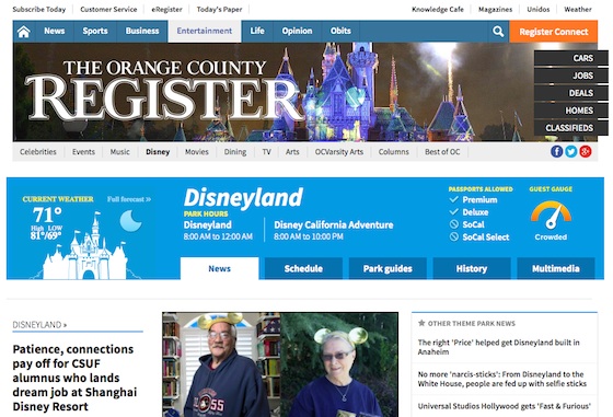 Orange County Register Disneyland page