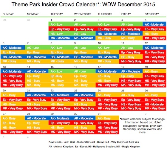 December 2015 Walt Disney World crowd calendar