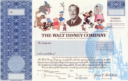 Walt Disney Company stock certificate