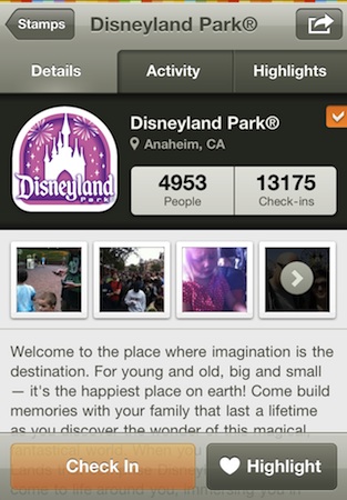 Disneyland Gowalla page