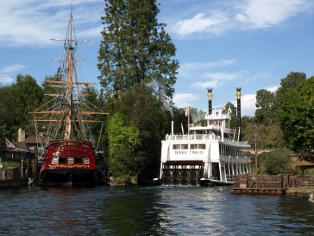 The Sailing Ship Columbia, the Mark Twain and a Tom Sawyer Island raft, at Disneyland