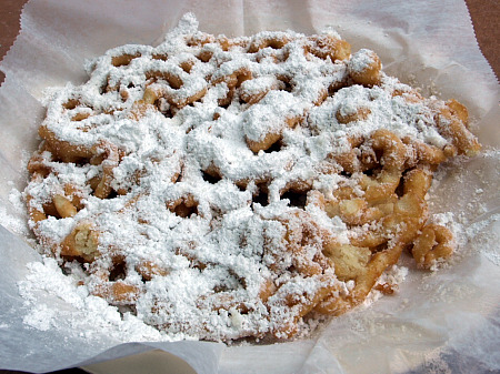 Funnel cake, with powdered sugar