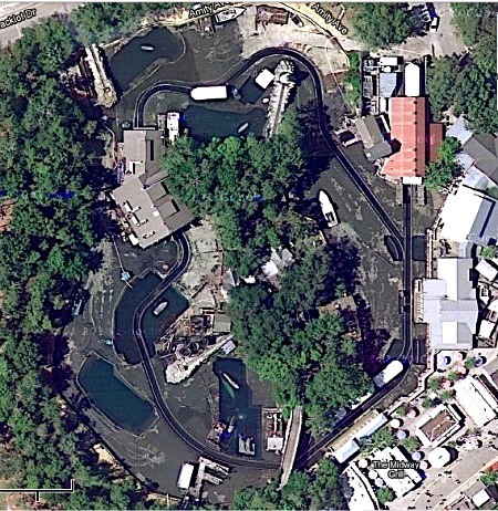 Aerial view of the Jaws lagoon at Universal Studios Florida