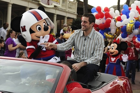 Mickey Mouse and Aaron Rodgers. Photo courtesy Disney