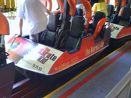 Karate Kid promo on Six Flags Magic Mountain's Ninja coaster