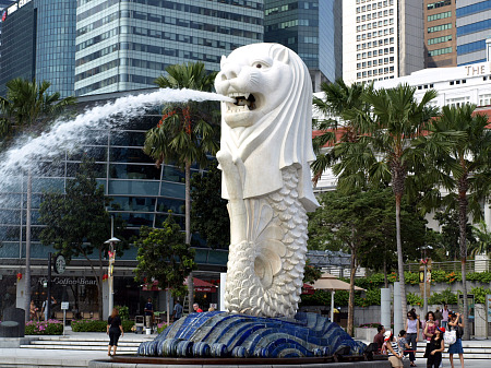 The Merlion in Singapore Harbor