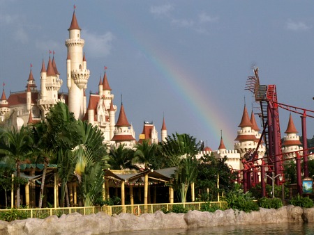 A rainbow over Far, Far Away in Universal Studios Singapore