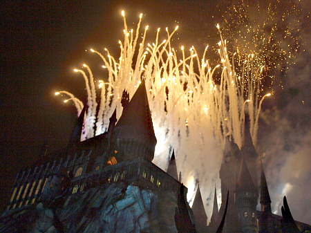 Fireworks over Hogwarts Castle