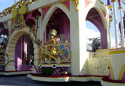 Alice and the Mad Hatter were among the Disney characters on the park's Rose Parade float