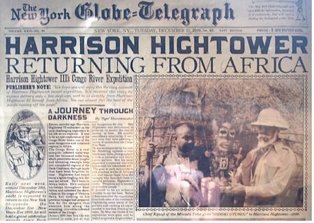 Newspaper account of Harrison Hightower's fateful journey, on display in the attraction queue.