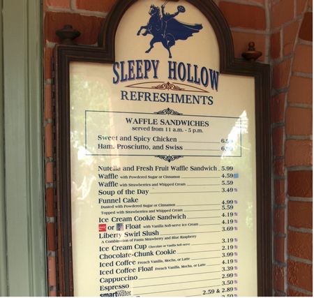 Sleepy Hollow menu in March 2012
