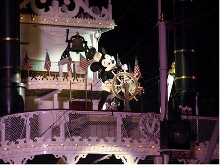 Mickey at the wheel, in the finale of Disneyland's Fantasmic!