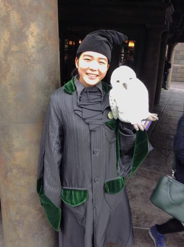 Team member, with owl