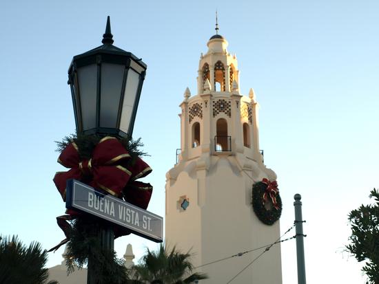 Carthay Circle with holiday decorations