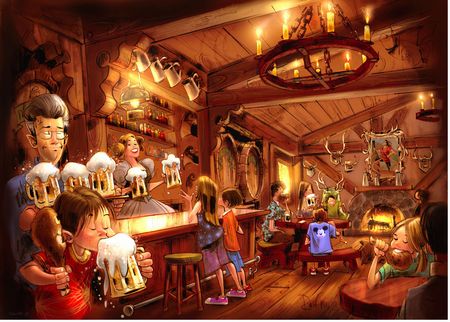 Concept art of Gaston's Tavern, courtesy Disney
