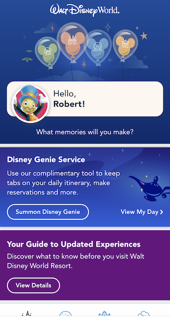 Disney Genie opening screen