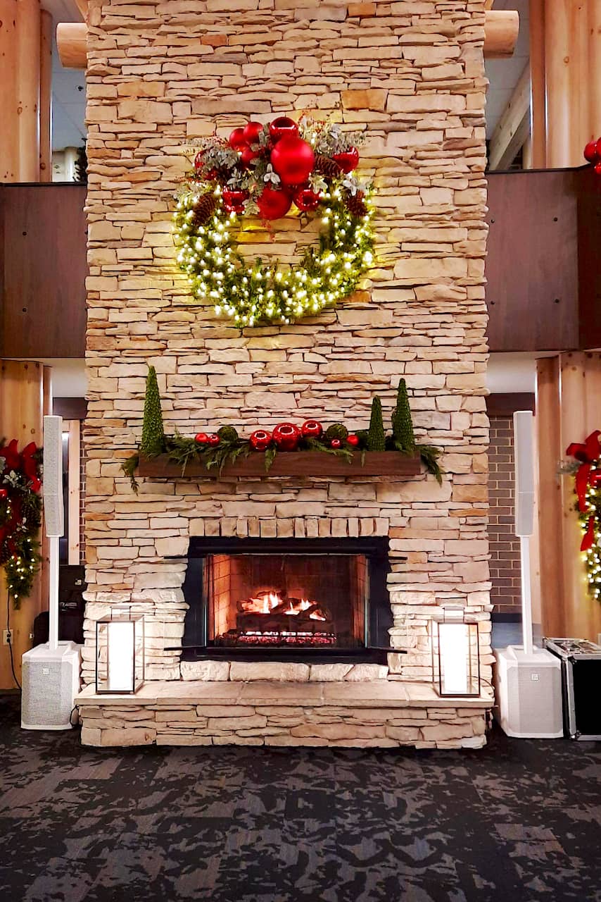 Wreath over fireplace