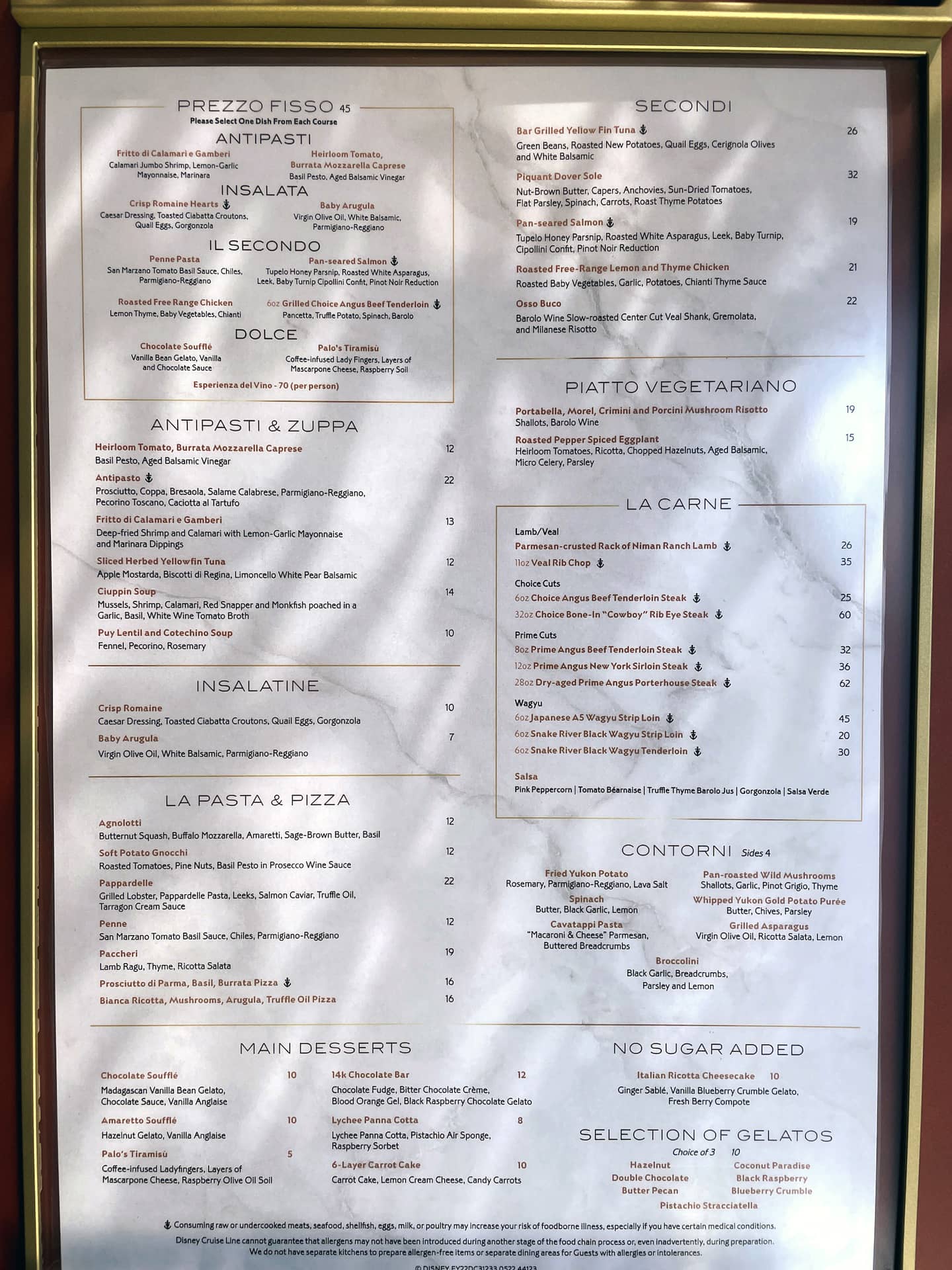 Palo Steakhouse menu