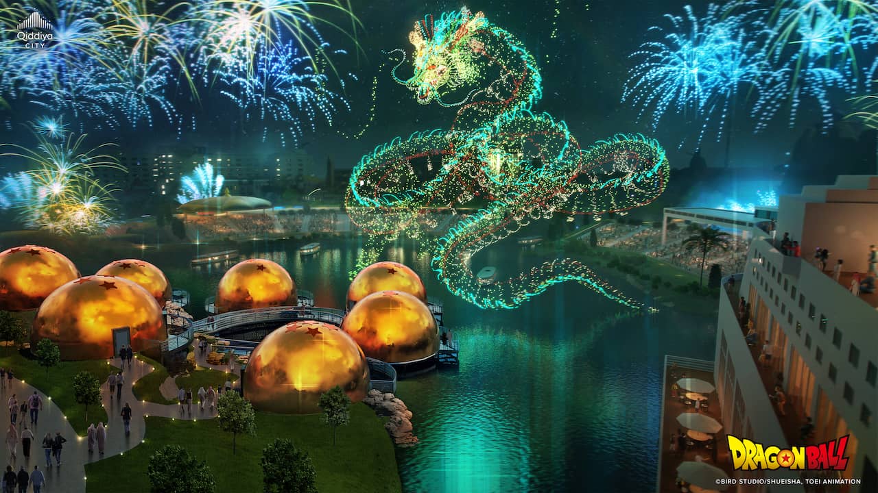 Drone show over Dragon Ball Theme Park