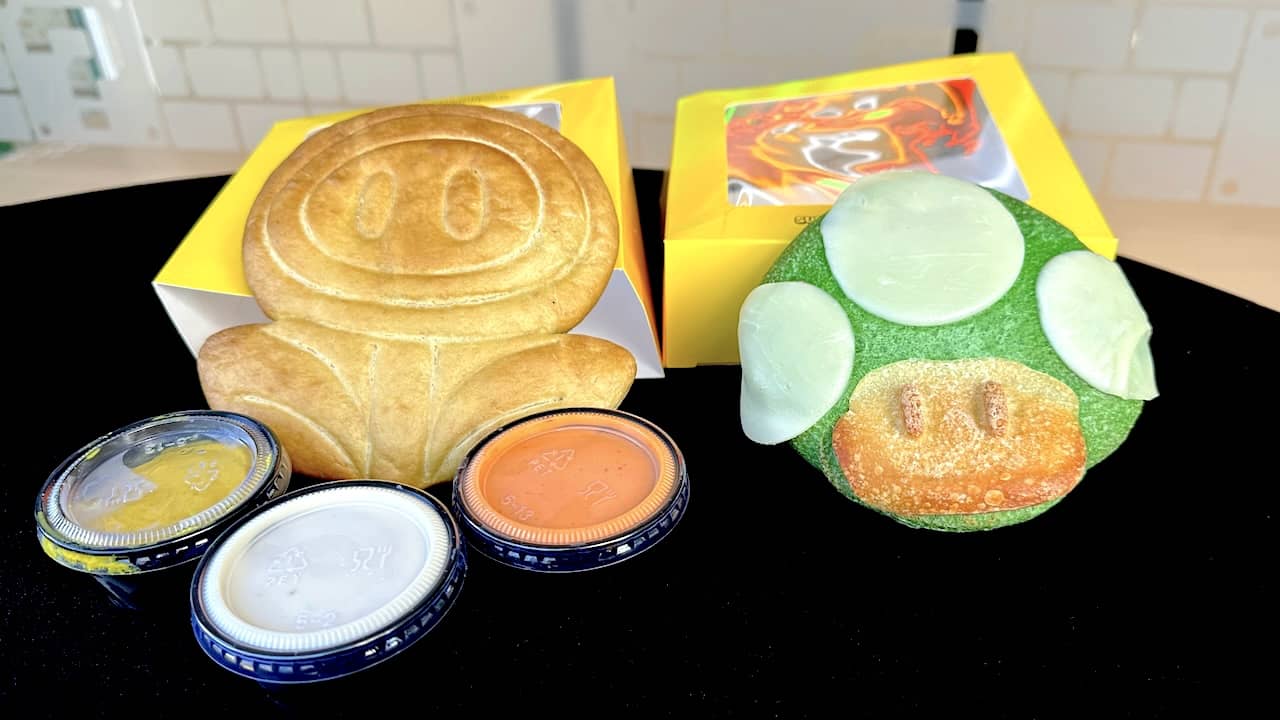 Fire Flower Pretzel and 1-Up Mushroom Calzone