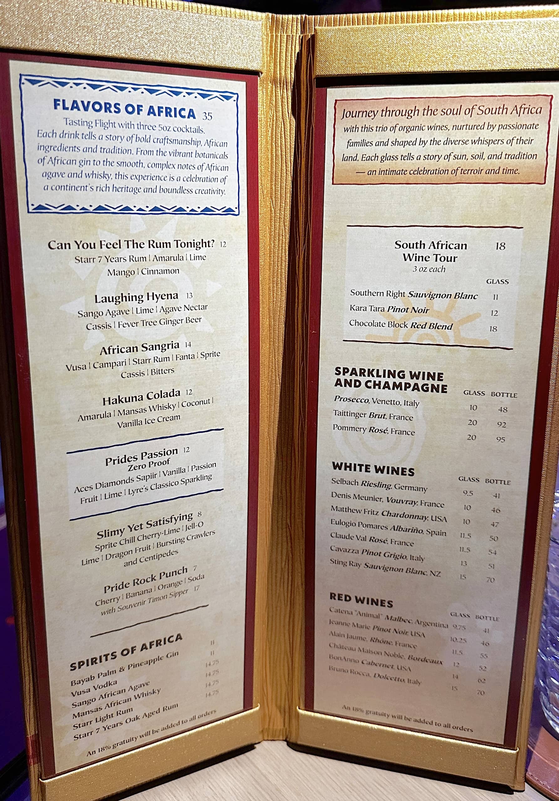 Drink menu