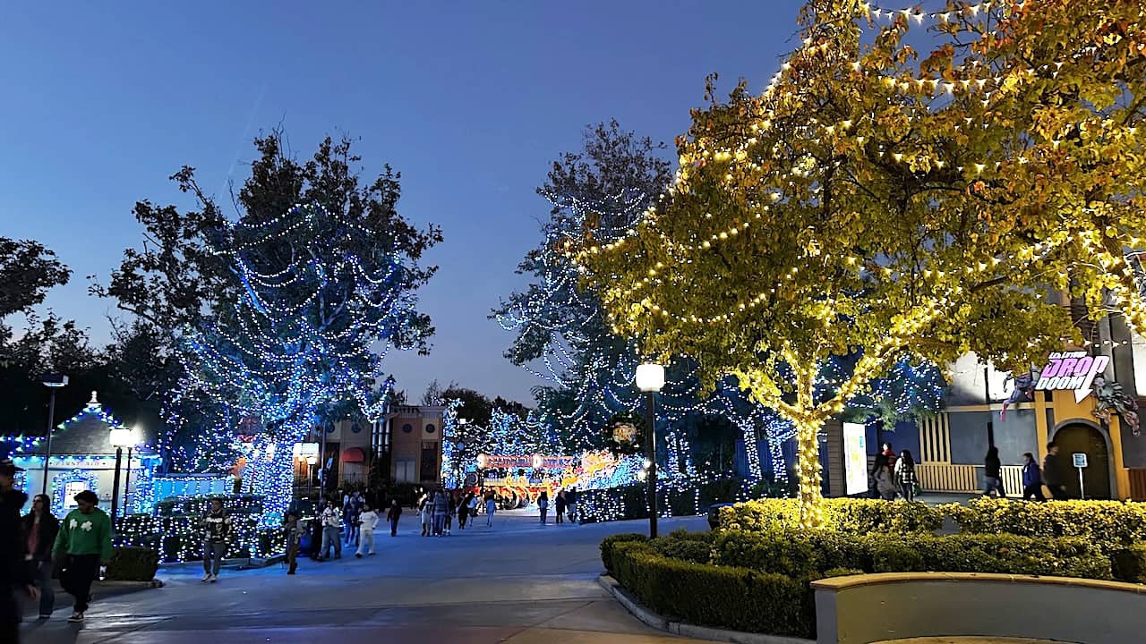 Holiday lights at Six Flags Magic Mountain's Holiday in the Park