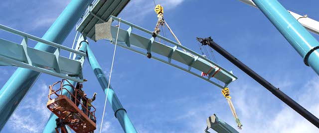 Final track piece installed on California's first floorless dive coaster